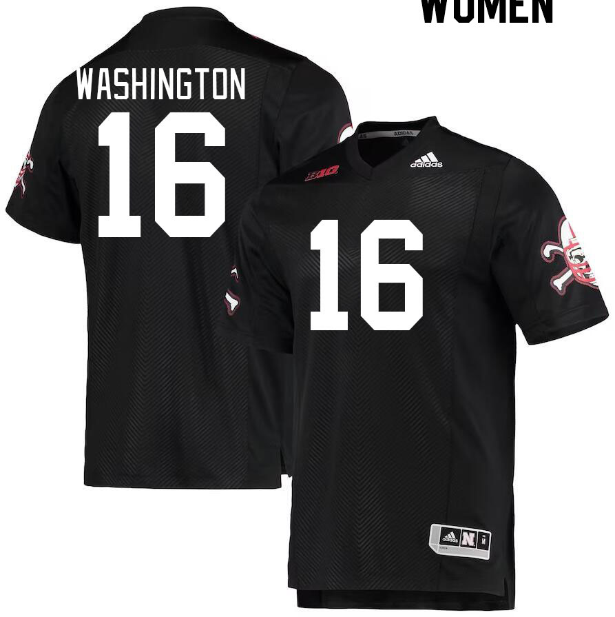 Women #16 Marcus Washington Nebraska Cornhuskers College Football Jerseys Stitched Sale-Black
